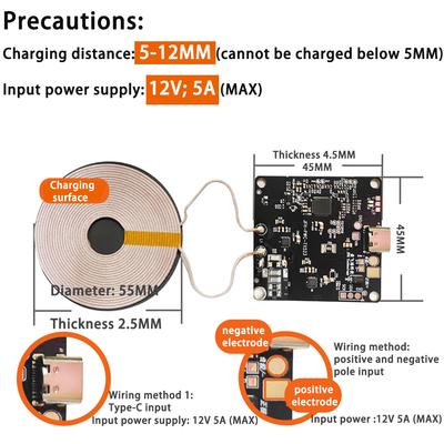 15W 12V Bezdrátové rychlé nabíjení Nabíječka mobilních telefonů Modul Vysílač PCBA Deska s Velkou Cívkou 5-15MM Dálková Doprava