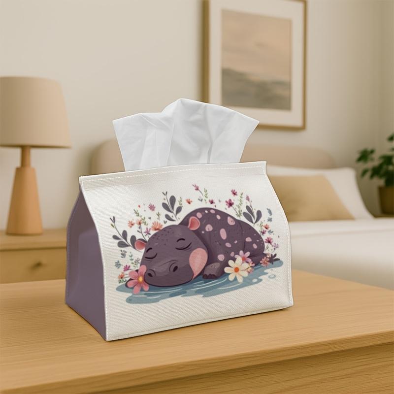 1pc Sleeping Hippo Tissue Box | Multi-functional Napkin Dispenser, Suitable for Home, Parties, Decoration Cute Nursery Illustration - Decorative Tiss