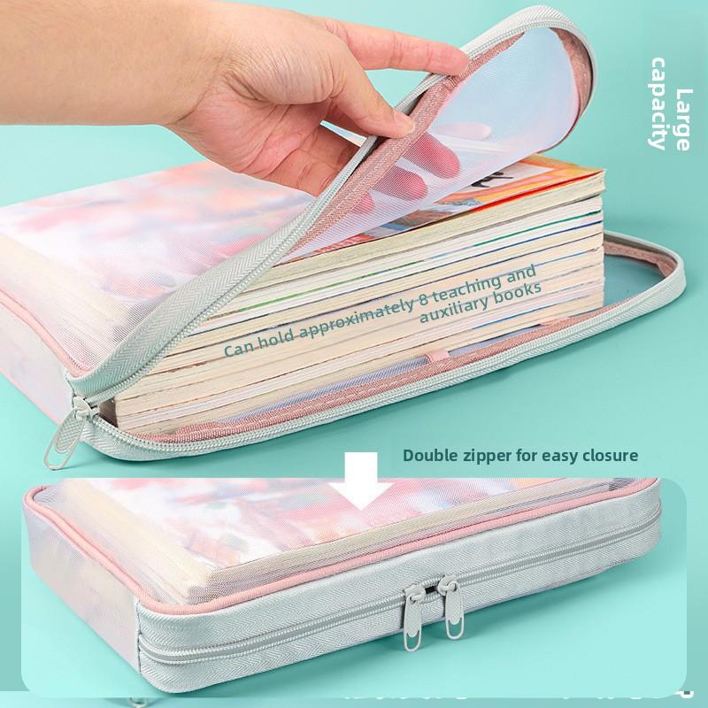 File Bag, Zipper, Subject L, Large Book Bag, Examination-type Bag, Carrying, Classification, Hand-held, Student, Transparent Open Mesh