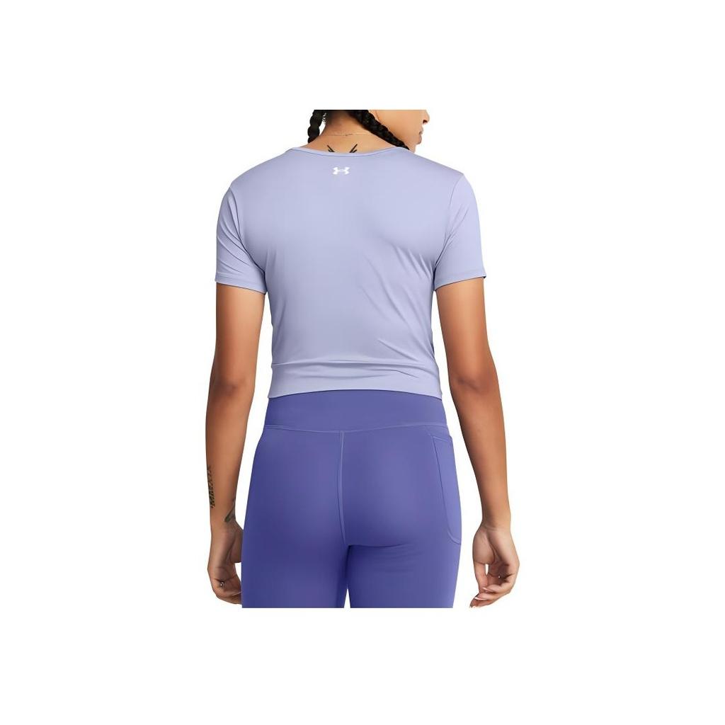 Under Armour UA Motion Crossover Solid Logo Knot Design Round Neck Short Sleeve T-Shirt Women Tops Light-Blue Purple 1383647-539