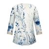 T-shirt décontracté à manches sept pour femme, col en V, dentelle, imprimé floral vintage