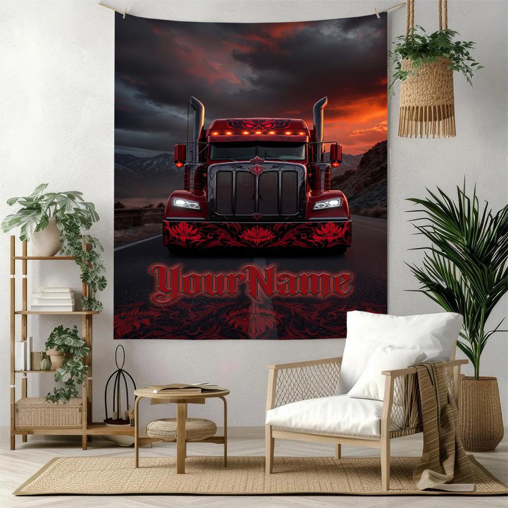 Peterbilt Heavy Trucks Custom Your Name Wall Decor Tapestry Art For Pet Memorial Birthdaywedding Party Backdrop Family Gift