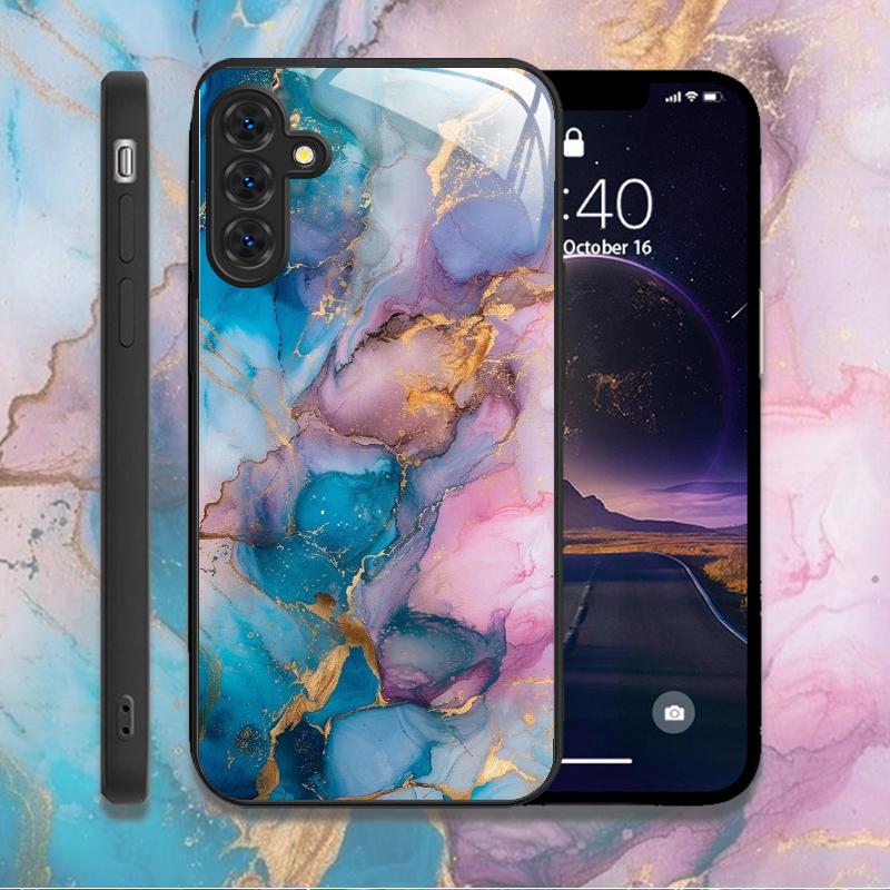 Custodia per Telefono in Vetro Temperato con Motivo Marmo di Lusso per Samsung A35 A55 A54 A13 A03 A15 A25 A71 4G 5G Cover Protettive Rigide Antiurto