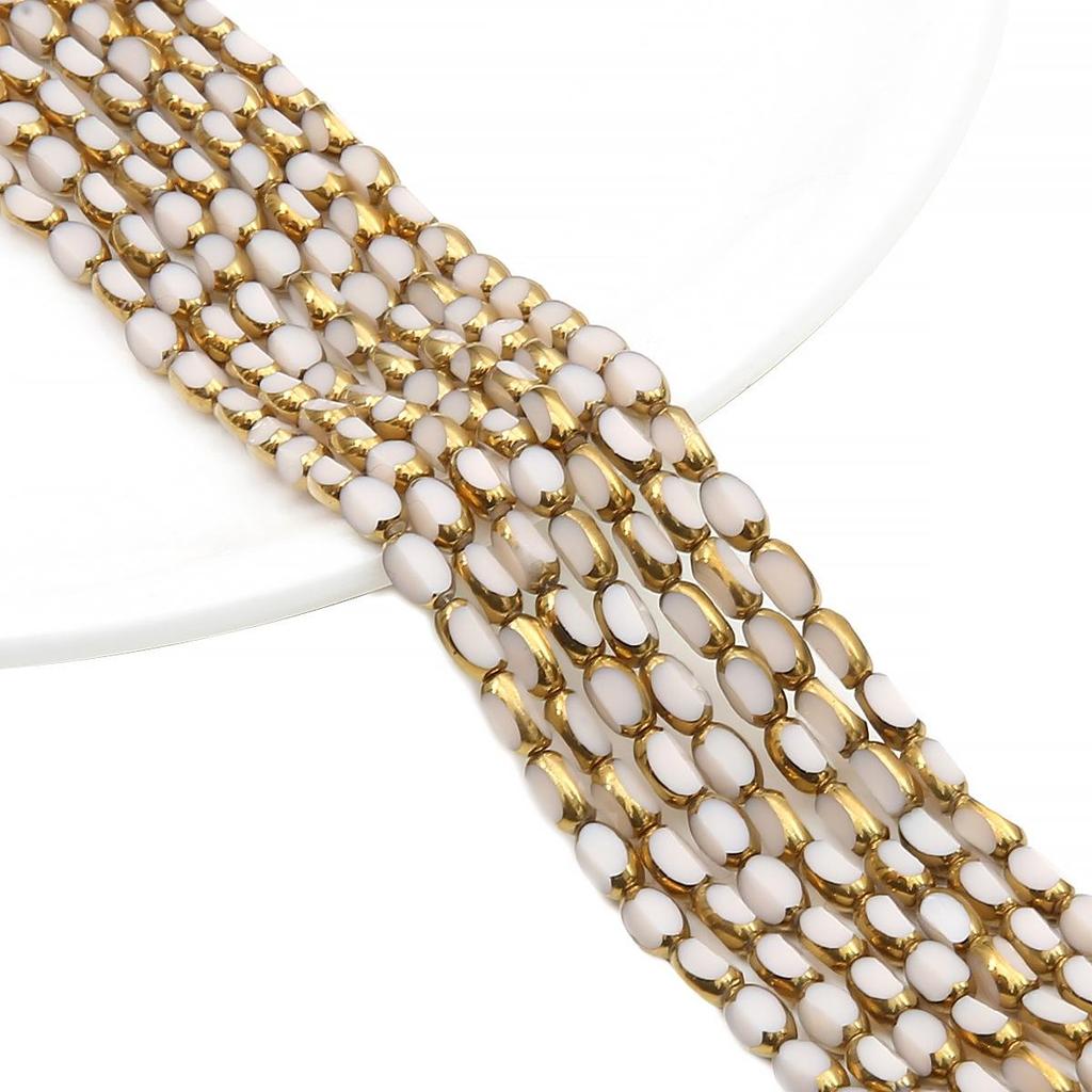 Oval Faceted Gold-Edged Glass Crystal Rice Beads for Jewelry Making