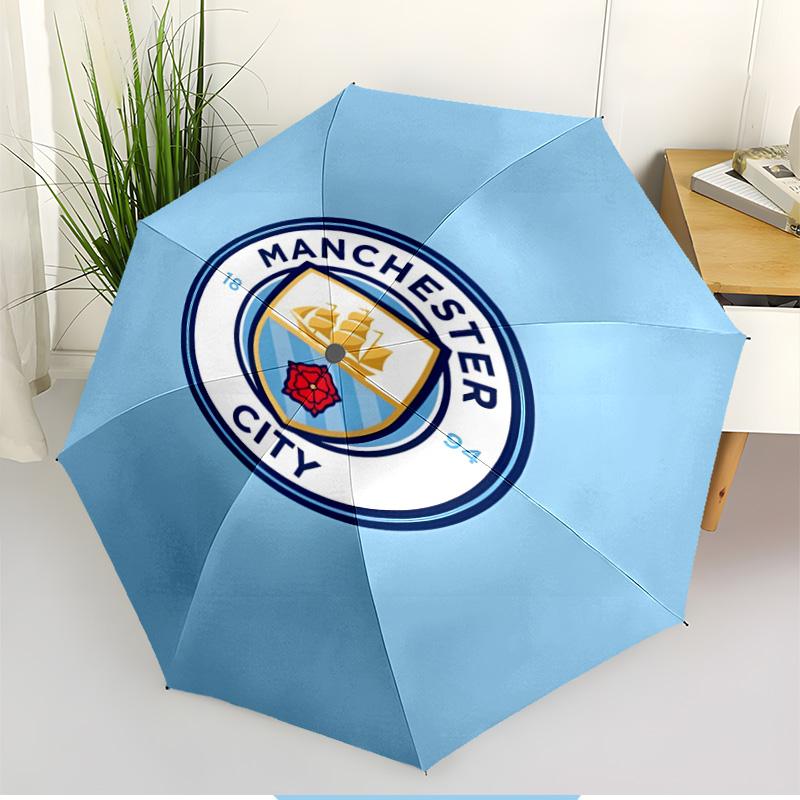 Manchester City FC Aufdruck Automatischer Öffnungs-Schließ-Regenschirm, Tragbarer Faltregenschirm, für den Außenbereich, Pendeln, Campingausflug, Ideales Geburtstagsgeschenk