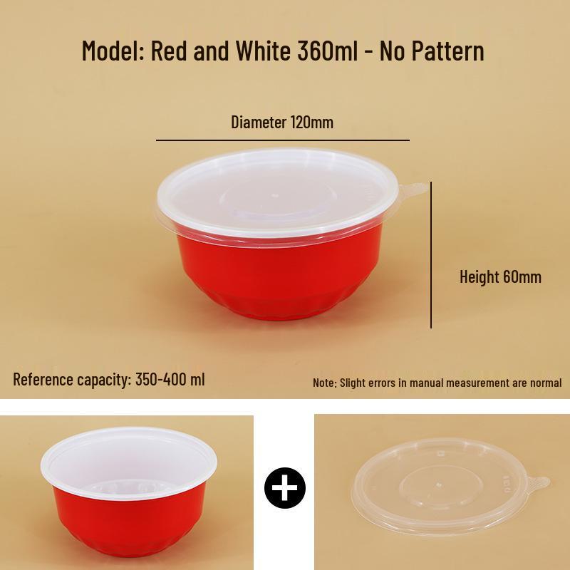 Disposable Red & White Round Bibimbap Bowl: Sealed, Food-Grade, High-Temperature Resistant