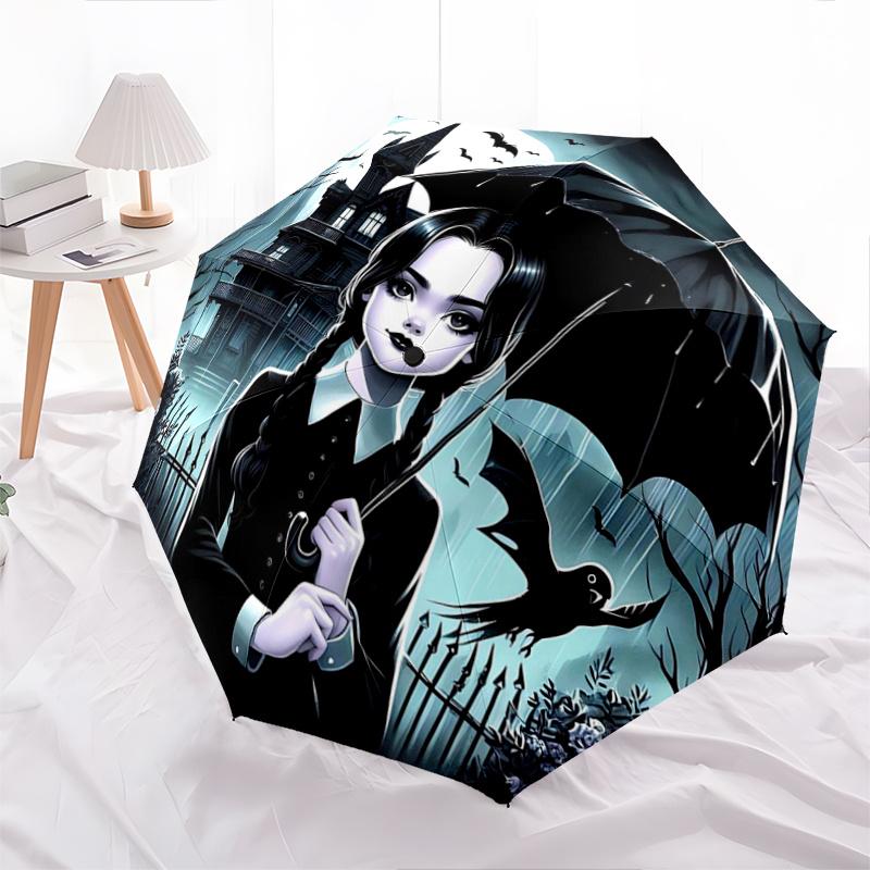 

1pc Under the Moonlit Sky Wednesday Automatic Opening and Closing Folding - A Good Choice for Gifts, Fashionable and Convenient Cartoon Practical Umbr