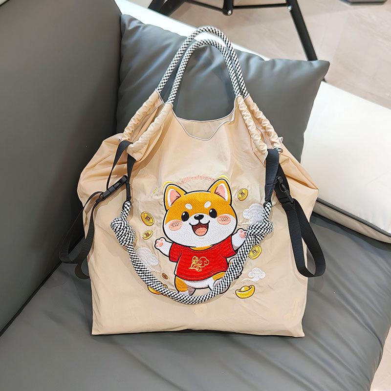 Individuelle große Canvas-Tragetasche mit exquisiter Stickerei - Vielseitige Damen-Nylon-Einkaufstasche