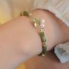 Light Luxury Retro Green Bamboo Joint Bracelet Women Romantic Imitation Pearl Pendant Bangle Jewelry Accessories Gifts