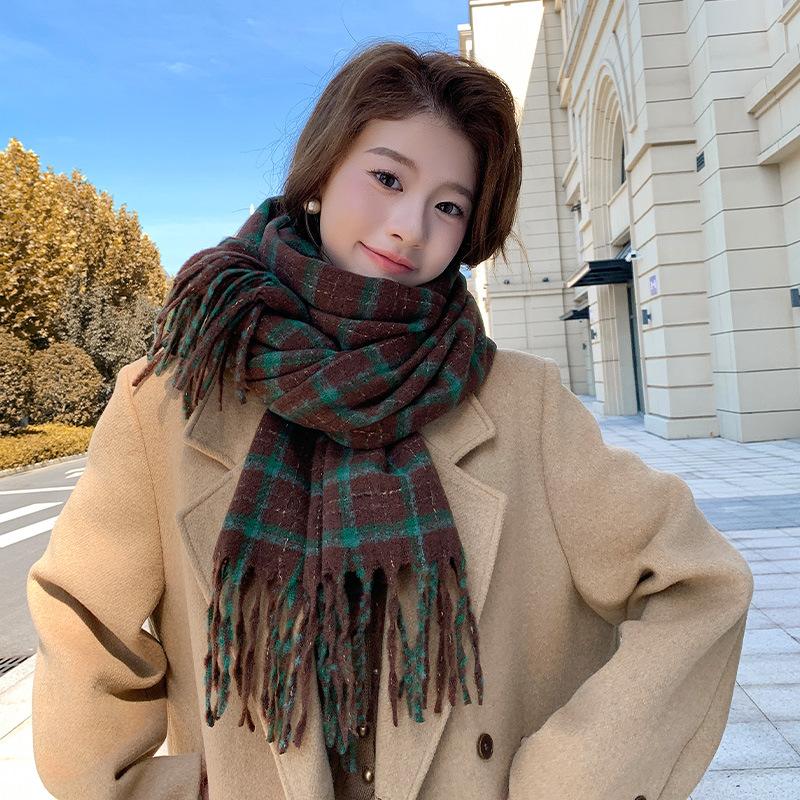 Autumn and winter new plaid scarf high-end women's versatile shawl thickened scarf