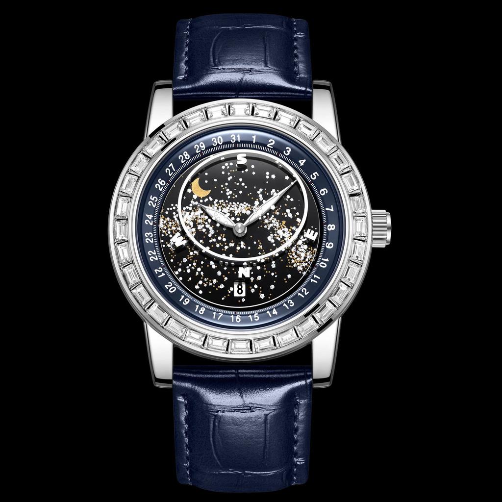 Rotating Gypsy Star Empty Disc Diamond Watch Men'S Fashion Sun Moon Star Waterproof Luminous Men'S Watch