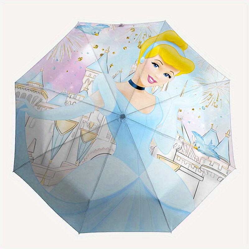 Cinderella, Castle Automatic Opening and Closing Umbrella - 8 Ribs Portable Folding Umbrella with Plastic Handle, Suitable for Leisure and H