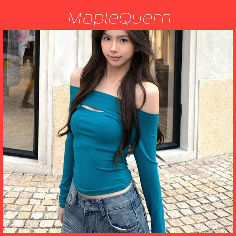 Spring Off Shoulder Hollow Out Long Sleeve T Shirt With Slim Fit For Casual Wear