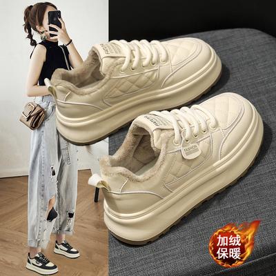 Popular Little White Shoes Women's Shoes 2025 Winter New Velvet Board Shoes Super Fire Versatile Platform Sports and Leisure Women's Shoes
