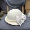 Casual Fashion Top Hat French Hepburn Style Pearl Bow Woolen Beret Fashion Sweet Bow Hat