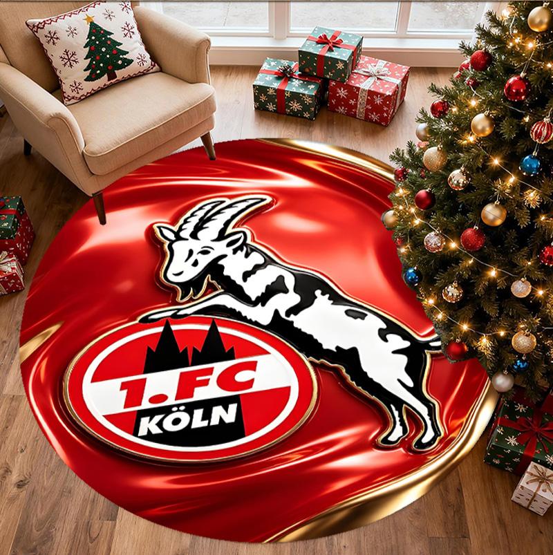 FC Köln Muster Runder Teppich, Innen-/Außenmatte, für Picknick, Spielzimmer, Schlafzimmer, Büro, Wohnzimmer, Heimdeko Teppich, Geburtstagsgeschenk