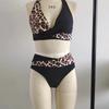 Xinsi Split Leopard Print Stitching Women's Swimsuit Sexy Bikini