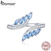 BAMOER 925 Silver Willow Shape Light Blue CZ Finger Rings for Women Statement Adjustable Ring Elegant Jewelry BSR005