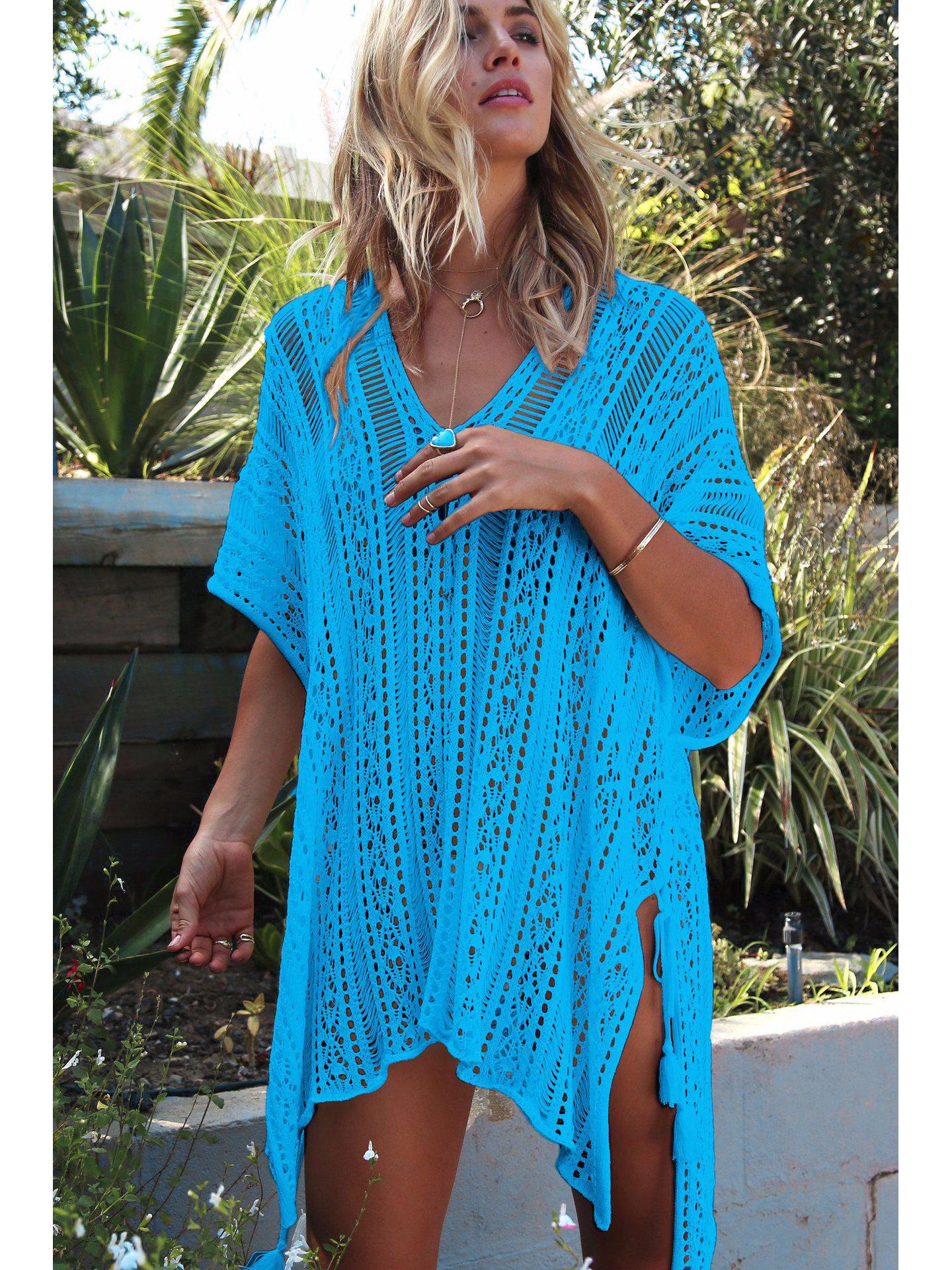 

Европейско-американский трикотажный ажурный сексуальный пляжный бикини-накидка One Size