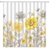 Yellow Grey Floral Shower Curtain Watercolor Flower Leaves Rustic Farmhouse Nature Plant Abstract Modern Home Fabric Bathroom Decor Set Include