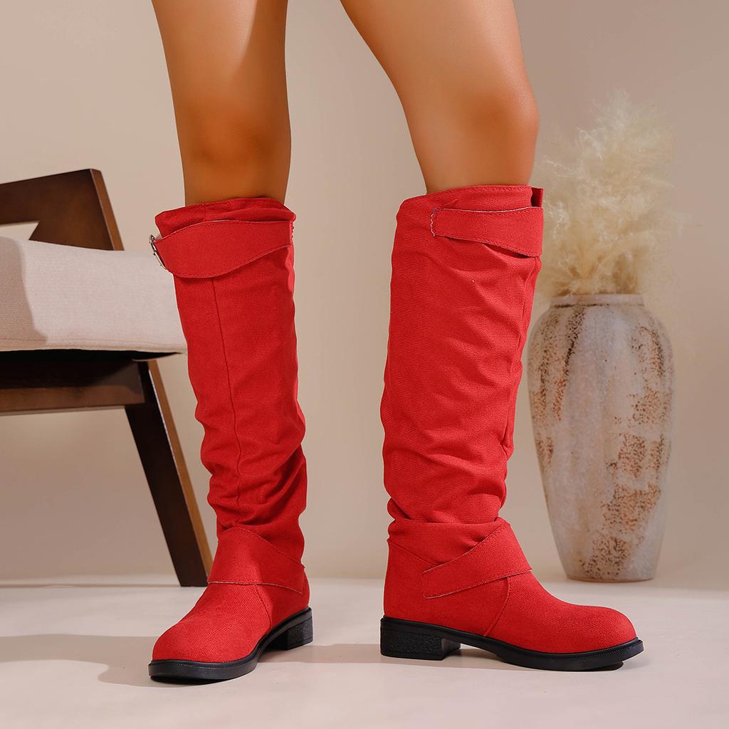 Plus Size Stacked Boots Women,Wrinkle Boots with Block Heel for Women