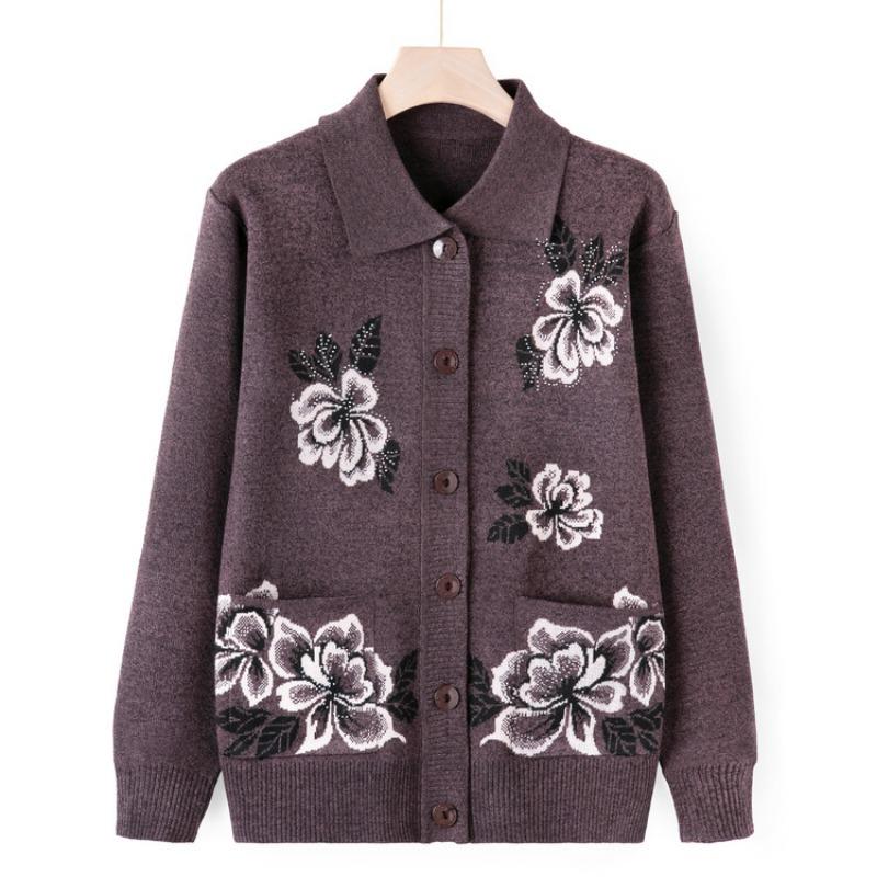 Grandma sweater cardigan middle-aged knitted sweater autumn coat women the elderly mother autumn top thin