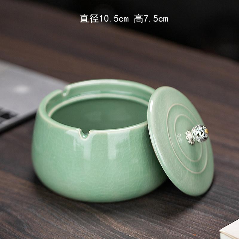 Ceramic Anti Fly Ash Ashtray, Ashtray with Lid Office Ashtray, Chinese Style Ashtrays, Home Decoration, Household Merchandises