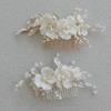 Pente de cabelo de flor de cerâmica branca feito à mão para noivas requintado cor dourada folha pérola casamento tiara acessórios baile joias