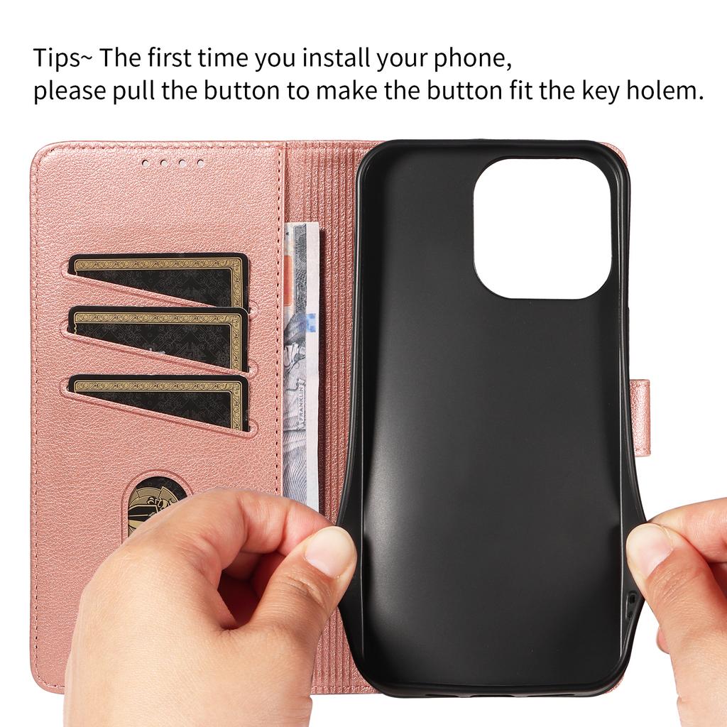 For iPhone 15 Pro Leather Case Litchi Texture RFID Blocking Wallet Stand Phone Cover