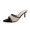 Temperament cool slippers women's summer wear new fine heel mesh yarn hot diamond pointed fish mouth open-toed high heels