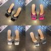Wide Fit Crystal Flat Slides With Square Toe And Rubber Sole For Summer