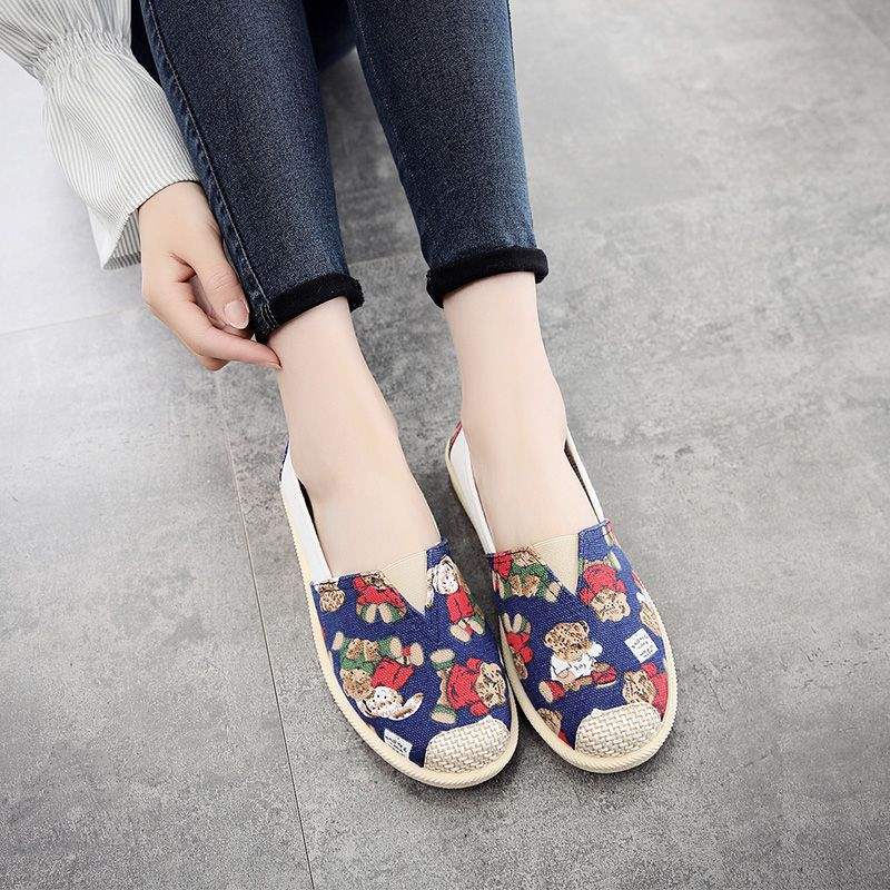 Canvas shoes spring breathable flat-bottomed one-pedal cartoon cloth shoes