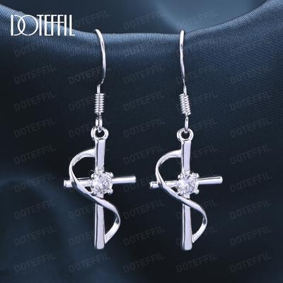 925 Sterling Silver Cross AAA Zircon Pendant Earrings Fashion Wedding Jewelry