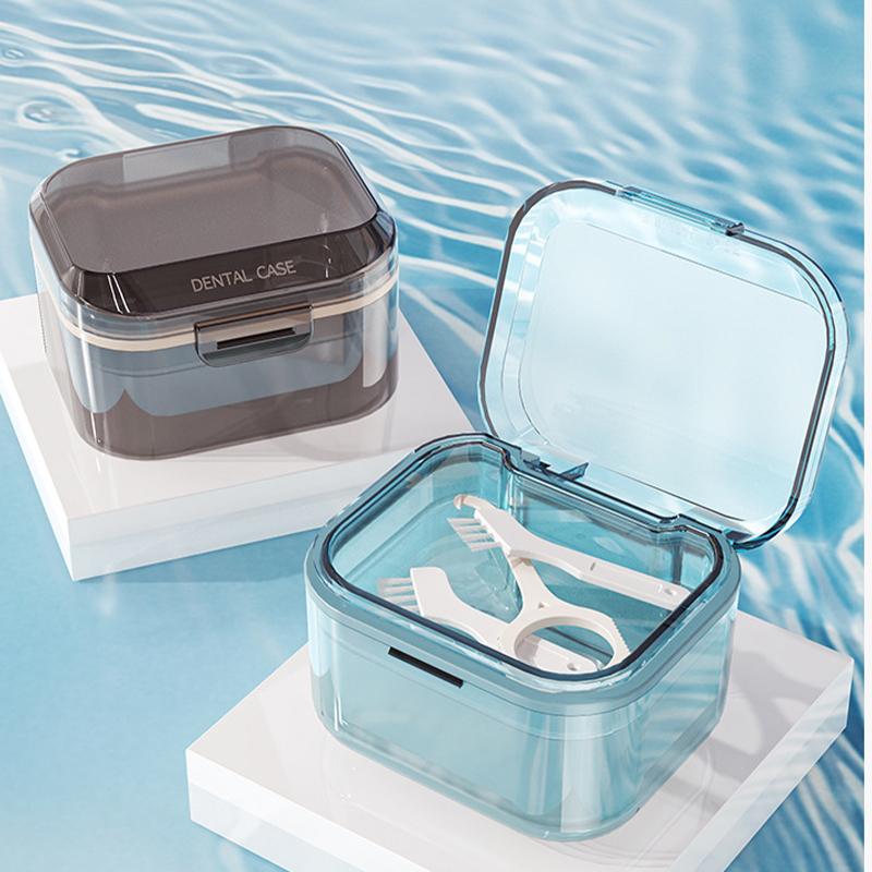 Portable Retainer Case With Mirror Sealed Denture Box Waterproof Orthodontic Aligner Holder For Travel