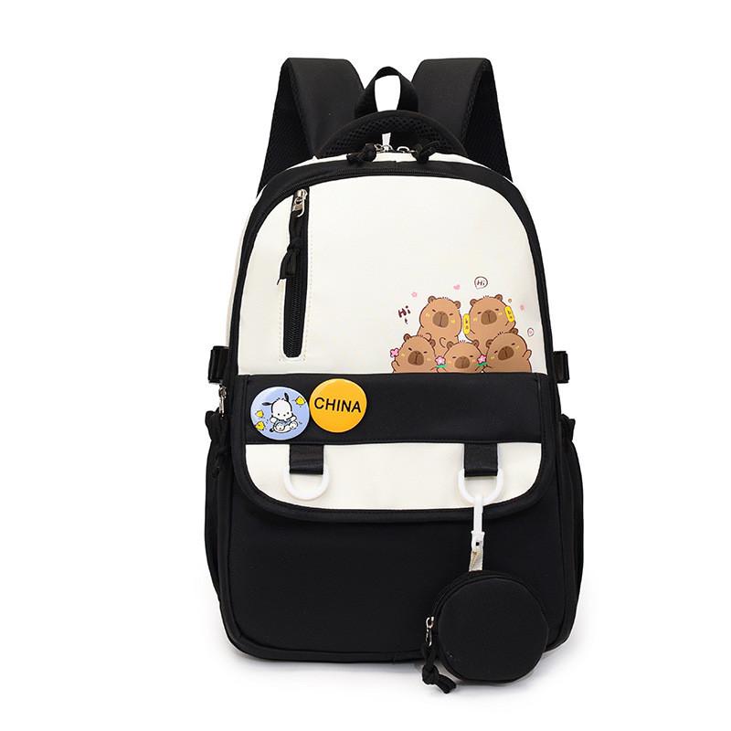 Capybara Cartoon Backpack With Breathable Nylon Material For School Kids
