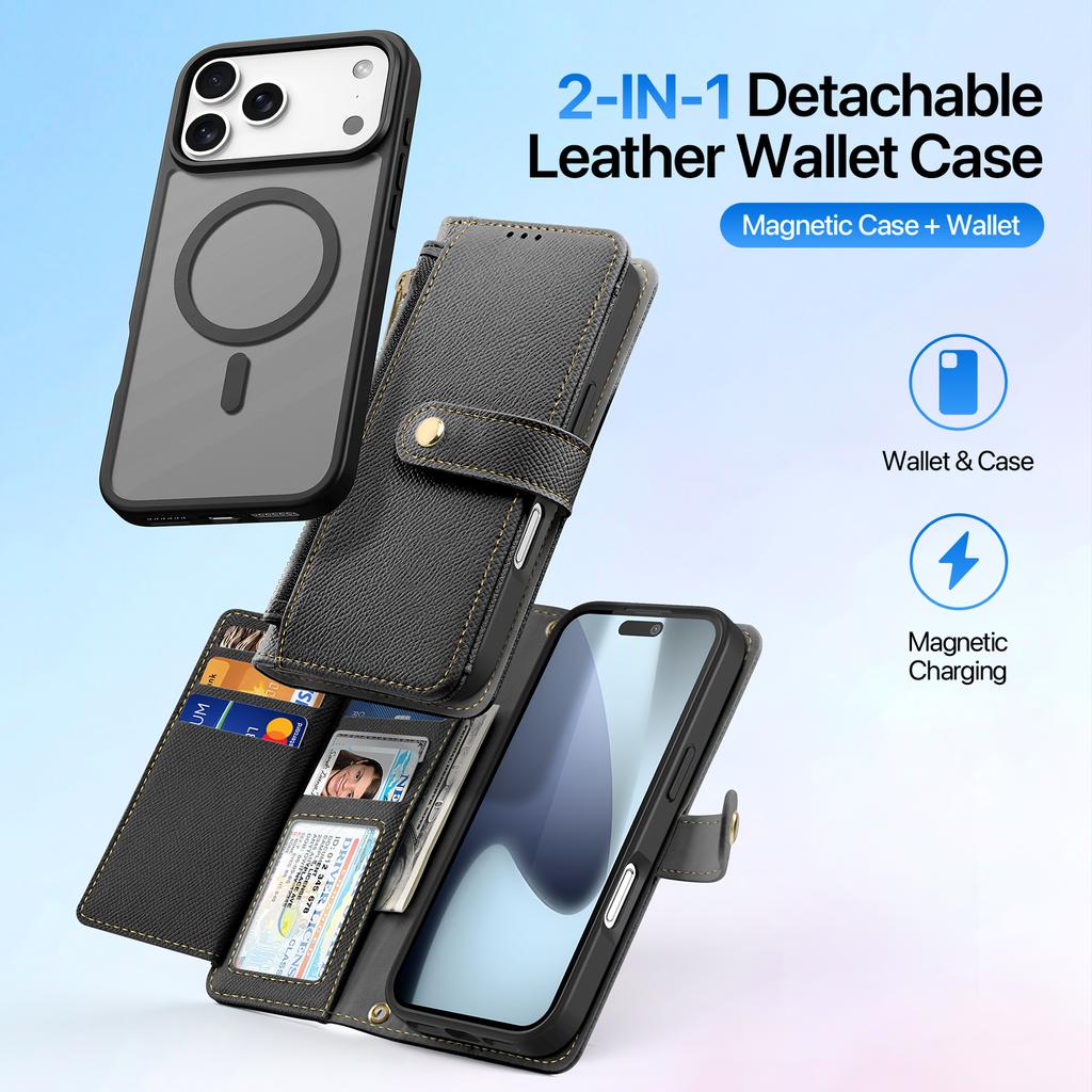 For iPhone 17 Pro Max Case DUX DUCIS Lawa Series Detachable Magnetic Cowhide Leather Cover Zipper Wallet