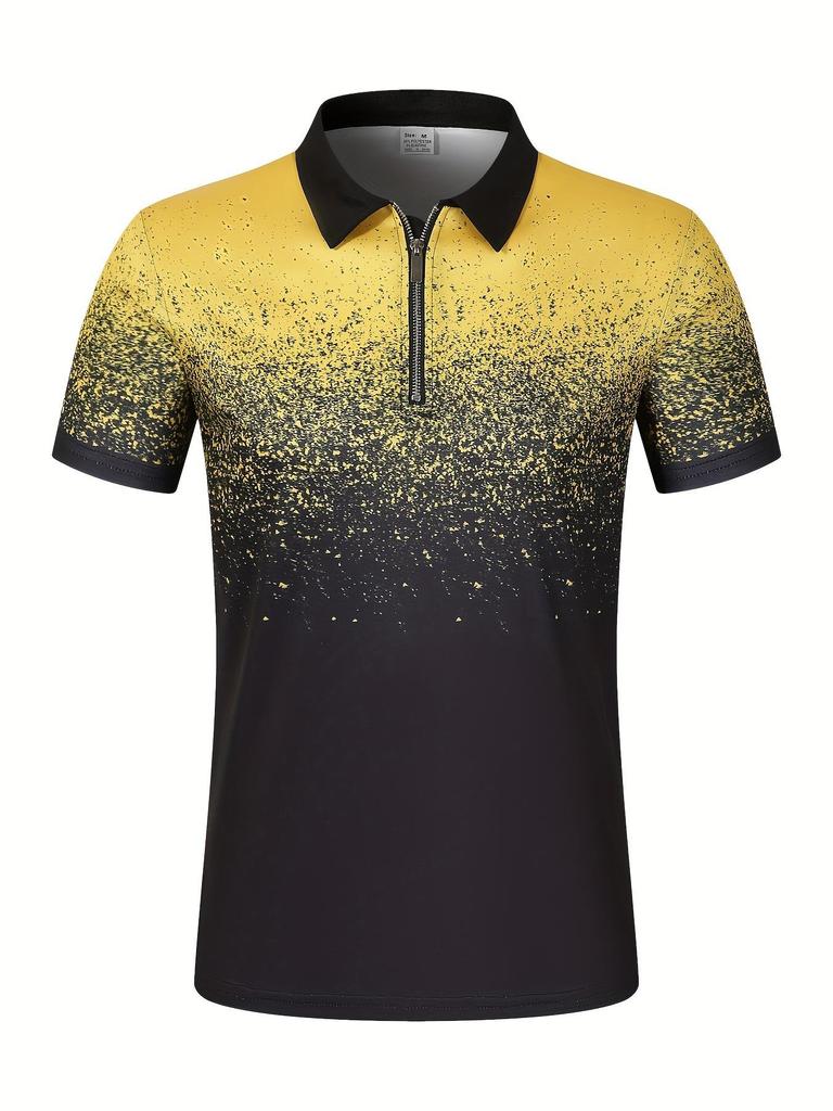 Summer Flat Cloth Polo Shirt Zip Men's Printed Crushed Dot Polo Shirt Men's Short Sleeve T-Shirt Top