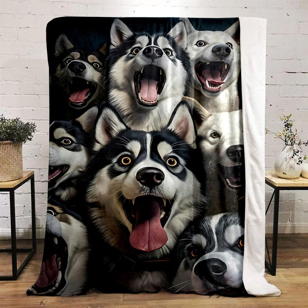 Husky Dog Print Blanket Bedroom Blanket for Livingroom Couch Lunch Break Soft Throw for Friend's Festival Gift