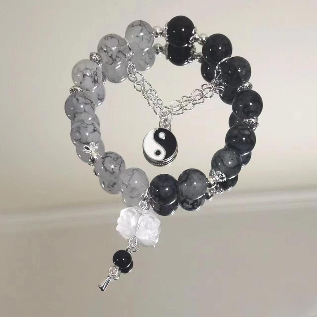 Sweet Pink Color Peach Blossom Beaded Bracelet for Women Fashion Ins Flower Tassel Chain Bangle Niche Exquisite Jewelry Gifts
