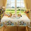 Vintage Easter Bunny Tablecloth Rabbit Eggs Table Cover Easter Decorations for Home Kitchen Spring Holiday Garden Tablecloth