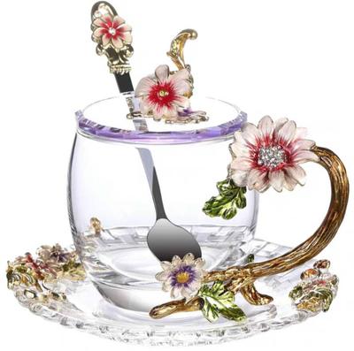 Tazza da tè in smalto Resistenza alle alte temperature cristallo Set da tè ai fiori tazza da colazione Drinkware tazza da tè pomeridiano bellissimo regalo