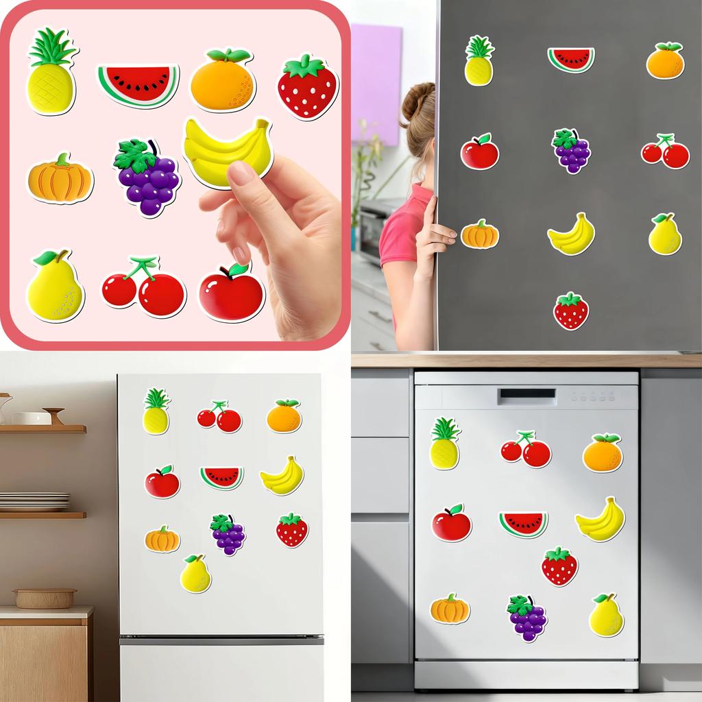 Set di Frutta Cartoon da 10 Pezzi/Laccetto Magnetico, Confezione Regalo Festa di Famiglia con Frutta Cartoon, Riconoscimento Interattivo della Frutta in Famiglia