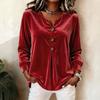 Blouse Haut Top Velours Élégant à Boutons sur le Devant et Manches Longues pour Femme