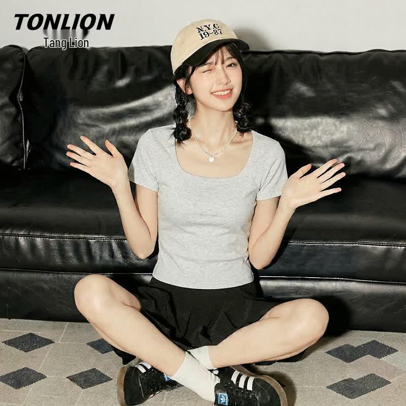 

TonLion Women s Square Neck Short Sleeve T-Shirt M