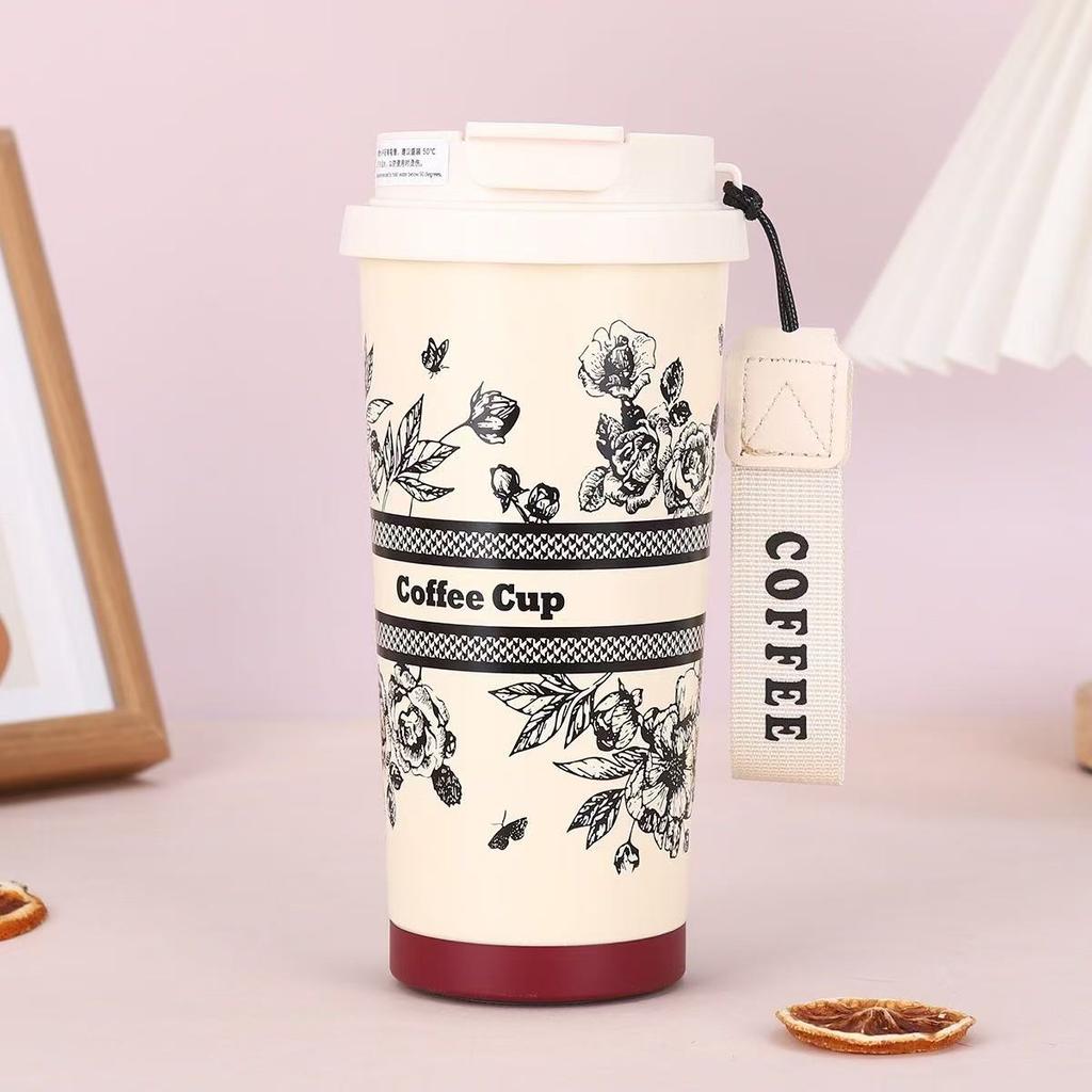 2025 New Woman Flower Coffee Mug 500ml Stainless Steel Vacuum Flask Straw and Directly Drinking Insulated Tumbler  Thermal Cup