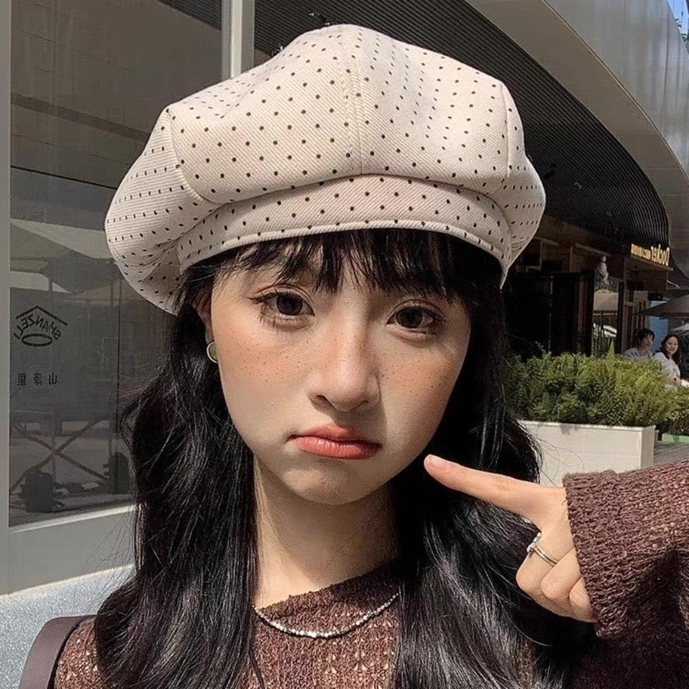 Keep Warm Women Painter Hat Cotton Women Octagonal Cap Cool Polka Dot Beret Hat  Ladies