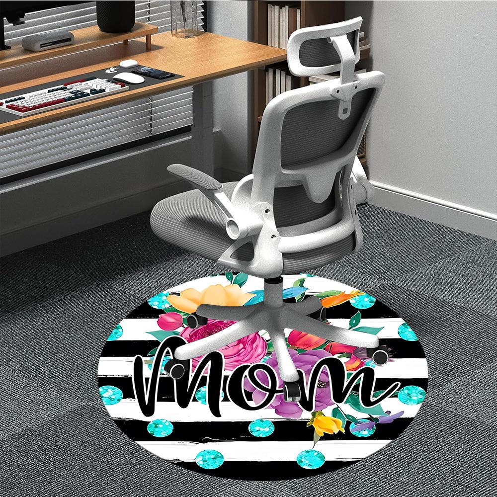 1pc Floral Mom Print Carpet for Office Non Slip, Round Carpet, Soft & Comfortable, Carpet for Office, Lightweight Round Floor Mat