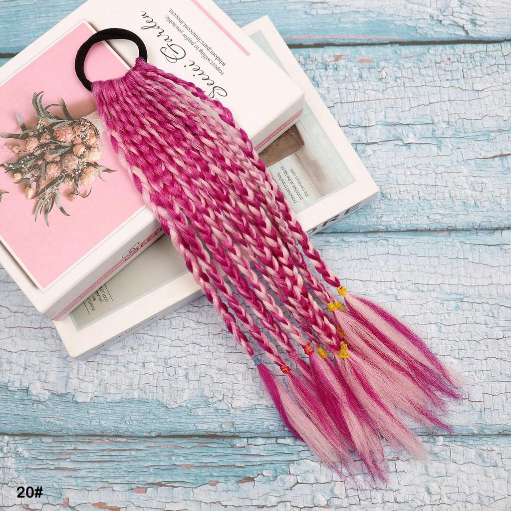 Rubber Band Ponytail Short Colored Braided Hair Extension Rainbow Colorful Synthetic Ponytails for Girls Daily Party Use
