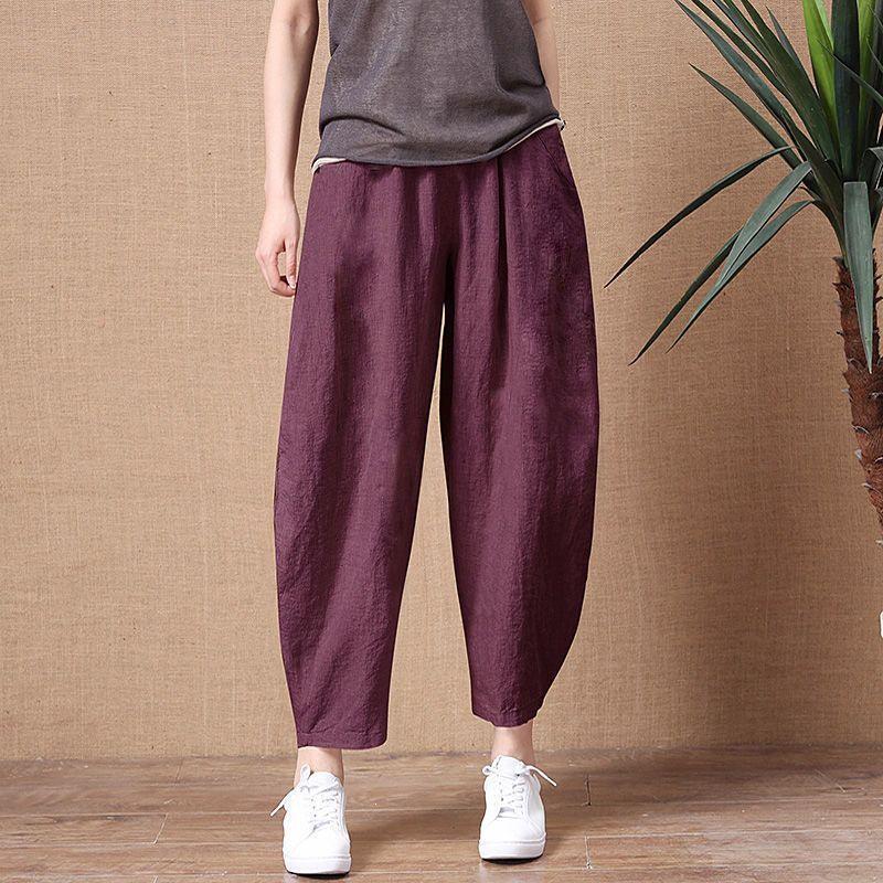 

2025 Summer Women s Loose Fit Cotton Linen Wide Leg Pants - High Waist, Plus Size, Breathable Gray S (80-98 lbs)