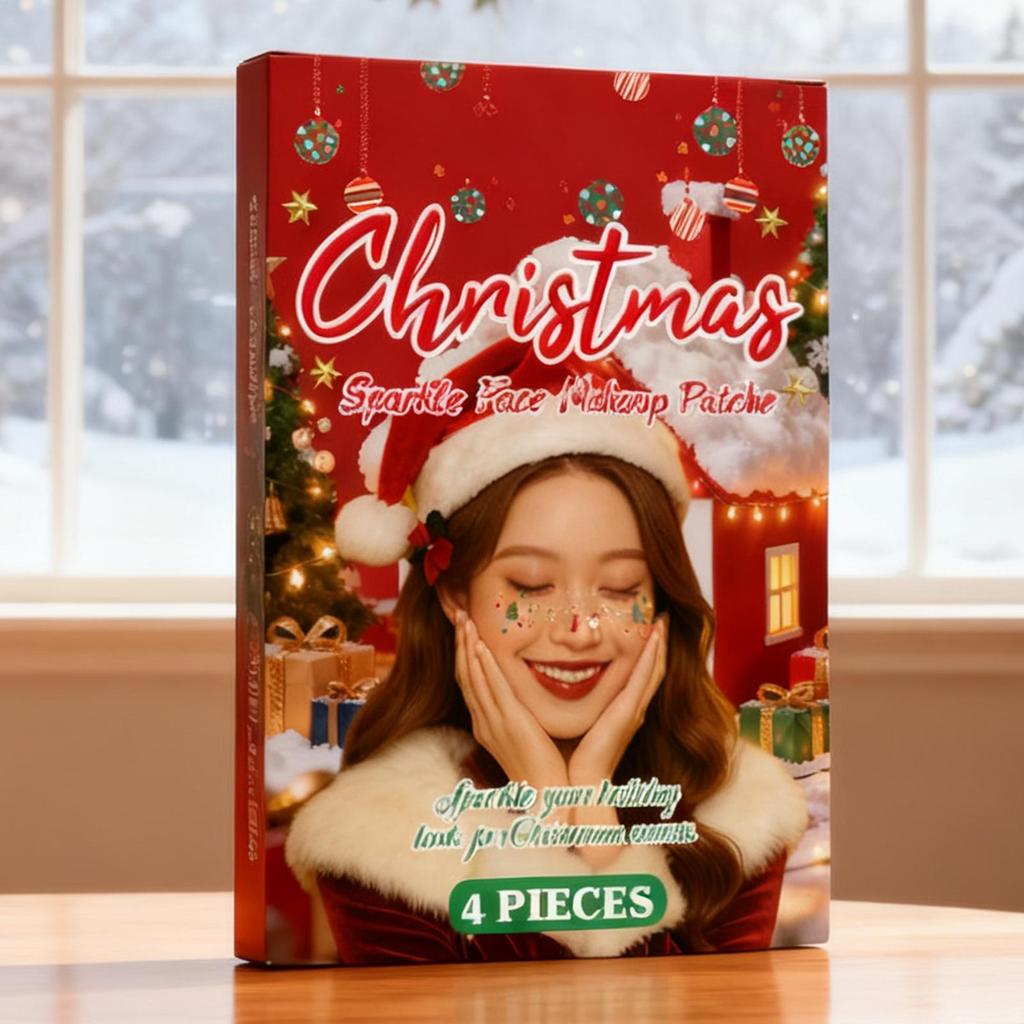 4pcs Christmas Face Tattoo Stickers Waterproof Bells Stars Ribbons Freckles Temporary Tattoo Stickers for Makeup Party Festival